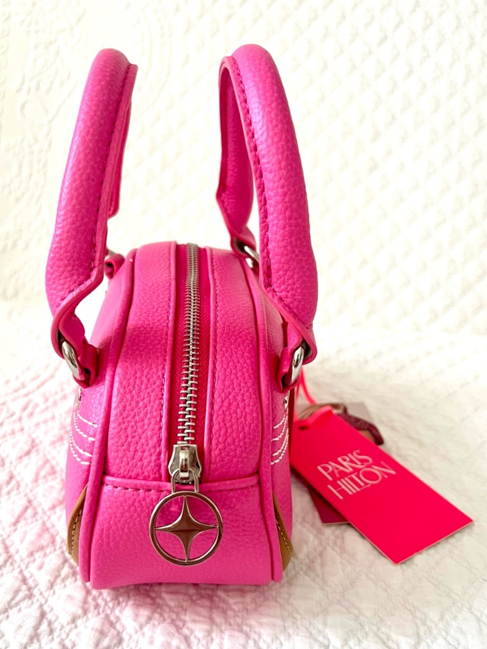 NWT PH PARIS VARSITY MINI BOWLER BAG IN PINK - Picture 9 of 16